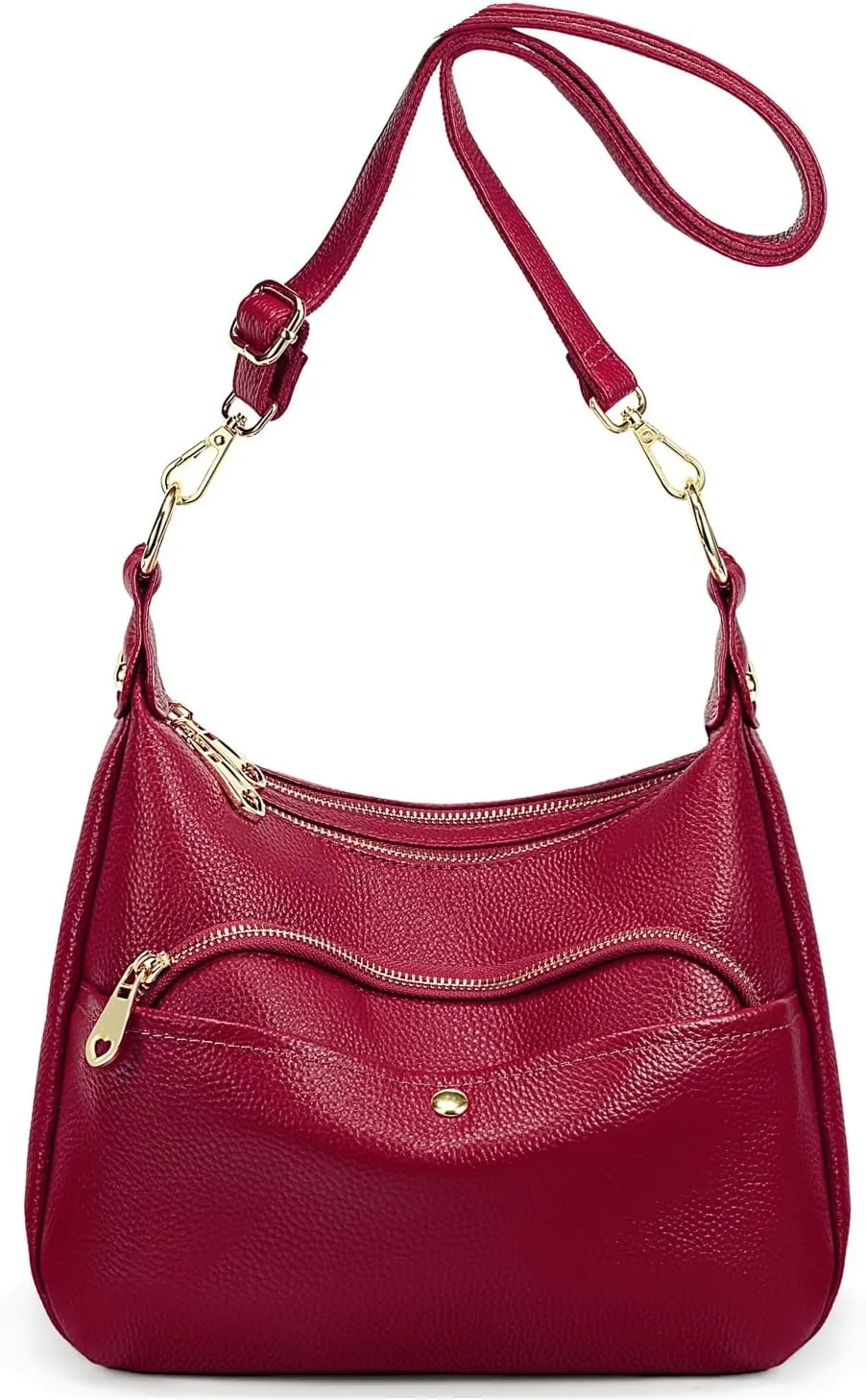 YALUXE Genuine Cowhide Leather Shoulder Bag Dual Zip Compartments Multi Pockets Fashion Handbags and Purses for Women