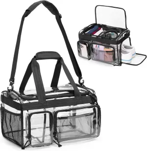 YARWO Large Clear Gym Bag with Shoes Compartment, Stadium Approved PVC Duffle Bag with Multiple Pockets and Shoulder Strap, Waterproof Carry On Tote for Travel, Sports, Overnight, School, Work