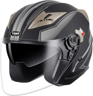 YEMA Open Face Motorcycle Helmets, DOT Approved 3/4 Moped Helmet Dual Visor Quick Release Buckle, Helmets for Adults Motorcycle Men Women Helmets for Moped Scooter Streey