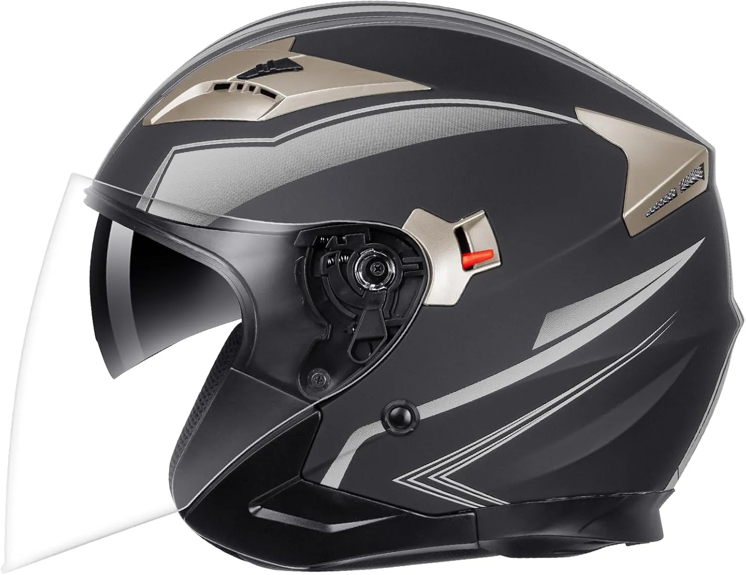 YEMA Open Face Motorcycle Helmets, DOT Approved 3/4 Moped Helmet Dual Visor Quick Release Buckle, Helmets for Adults Motorcycle Men Women Helmets for Moped Scooter Streey