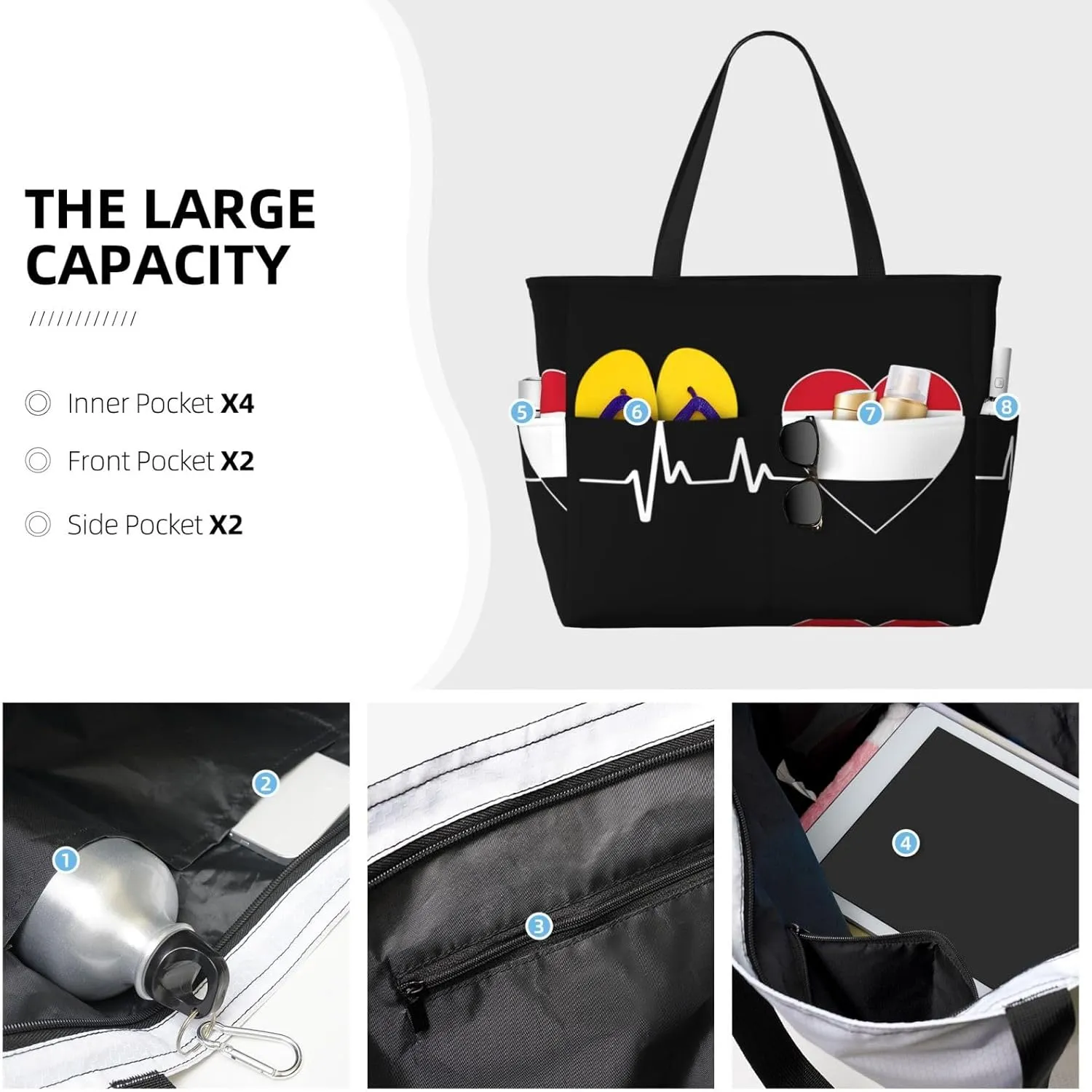 Yemenian Flag Emblem Women Large Beach Bag Travel Weekender Foldable Tote Bag for Pool Beach Vacation Gym