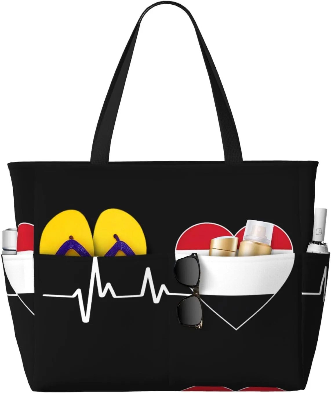 Yemenian Flag Emblem Women Large Beach Bag Travel Weekender Foldable Tote Bag for Pool Beach Vacation Gym