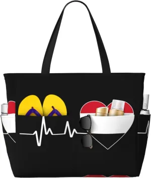 Yemenian Flag Emblem Women Large Beach Bag Travel Weekender Foldable Tote Bag for Pool Beach Vacation Gym