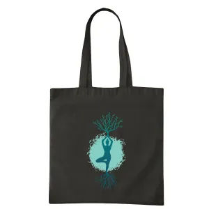 Yoga Gift Tree Pose Meditation Yoga Branches and Roots Navy Black Multicolor Canvas Tote Bag