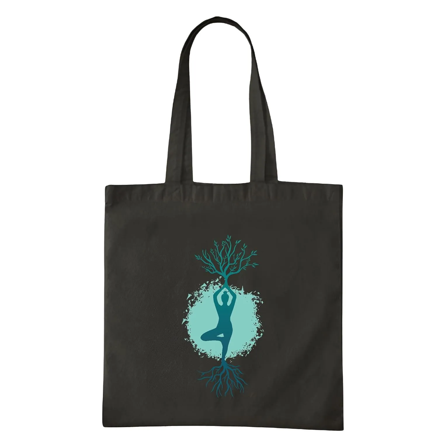 Yoga Gift Tree Pose Meditation Yoga Branches and Roots Navy Black Multicolor Canvas Tote Bag
