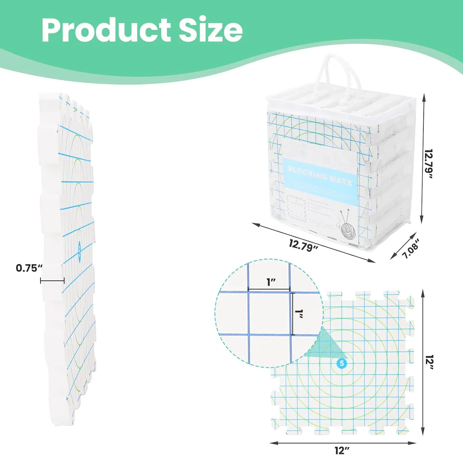Yrangee Blocking Mats for Crochet, Extra Thick Blocking Board for Crocheting,9 Pack Knitting Blocking Mats with 100 T-Pins and Storage Bag for Needlework or Crochet