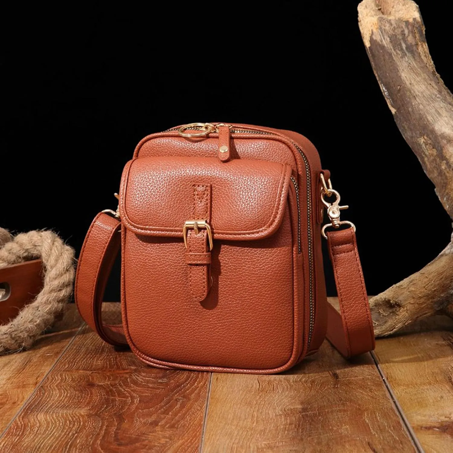 Zealburst Crossbody Leather Bag, Collaboraten1 Urvashi Crossbody Leather Bag for Women, Built in Wallet, Vegan Anti-Theft