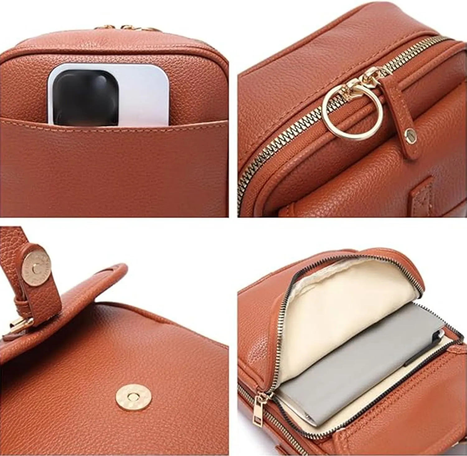 Zealburst Crossbody Leather Bag, Collaboraten1 Urvashi Crossbody Leather Bag for Women, Built in Wallet, Vegan Anti-Theft