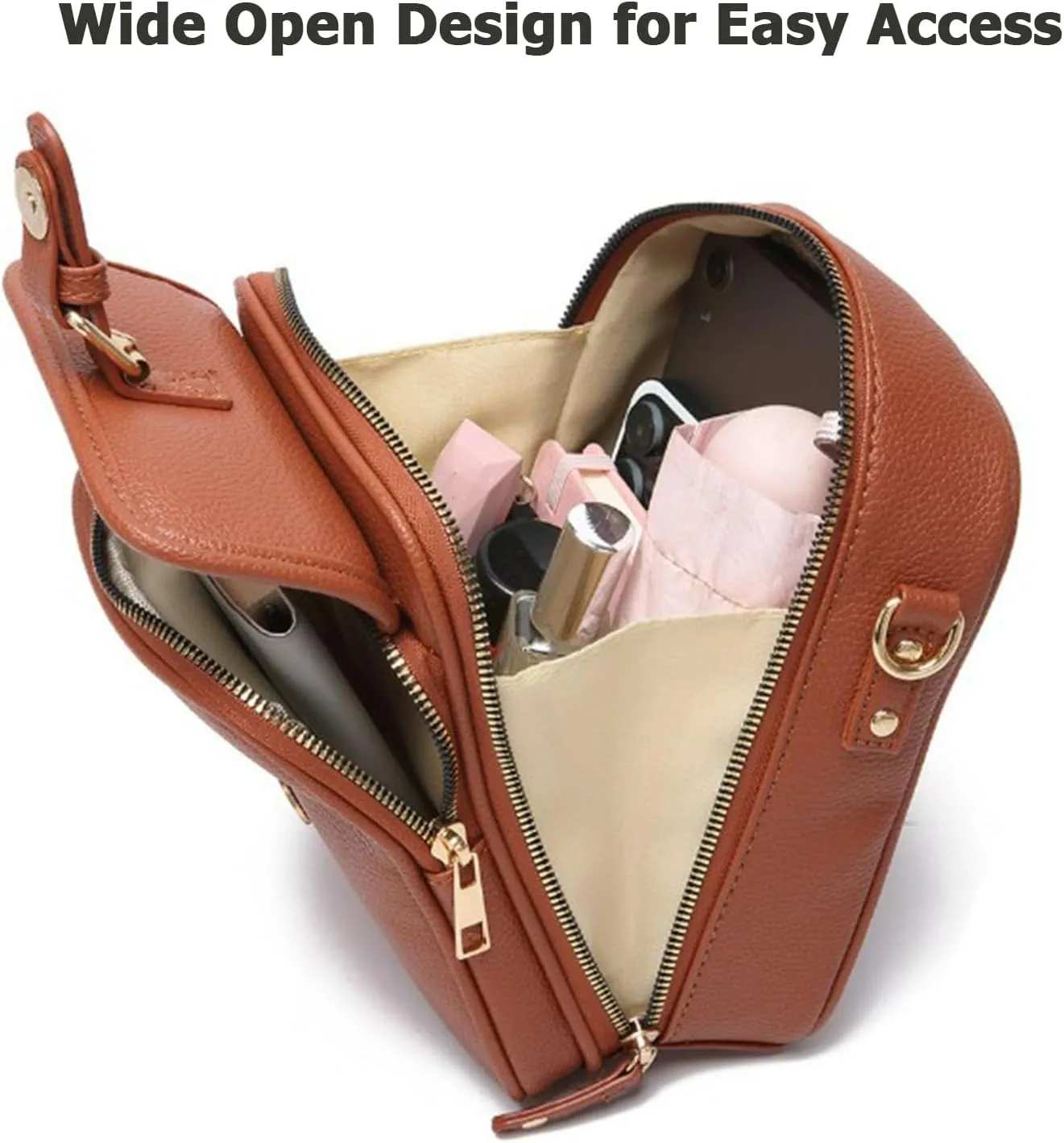 Zealburst Crossbody Leather Bag, Collaboraten1 Urvashi Crossbody Leather Bag for Women, Built in Wallet, Vegan Anti-Theft